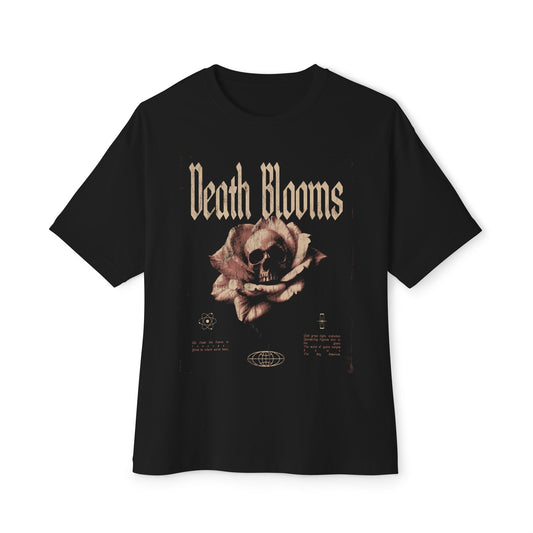 Death Blooms Unisex Oversized Boxy Tee - Edgy Floral Skull Design